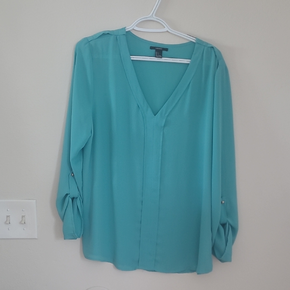 Forever 21 Blue Relaxed Buttoned Blouse